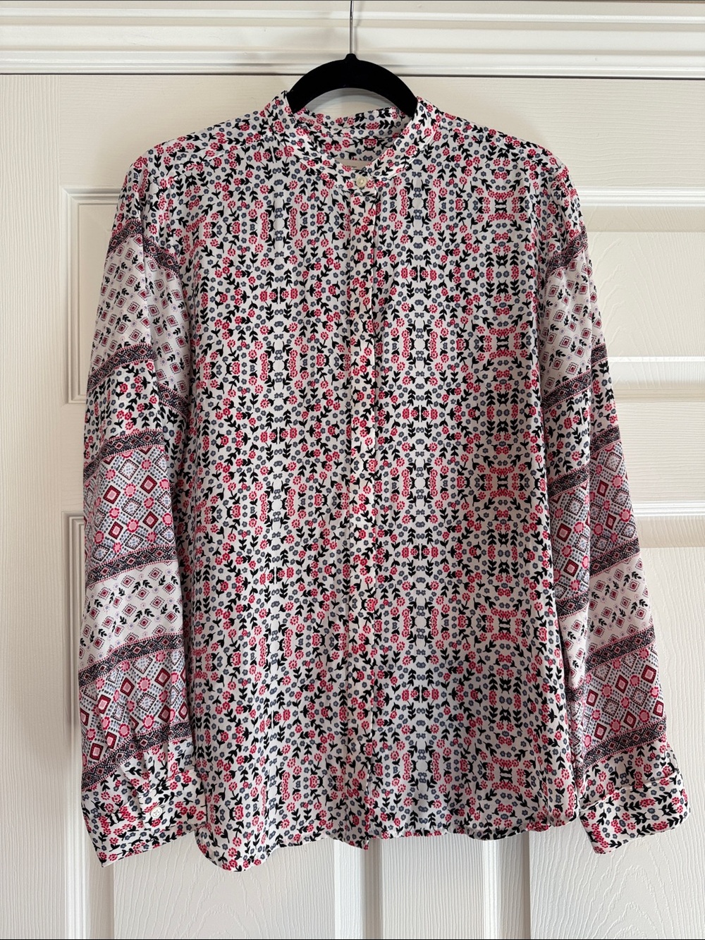 LOFT Pink and Black Floral Print Button-Down Shirt